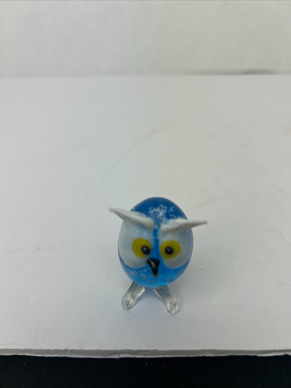 Hand Blown GlassART Mini Owl Blue Bird Figurine Big Eyes 1.75" Decor Keepsake